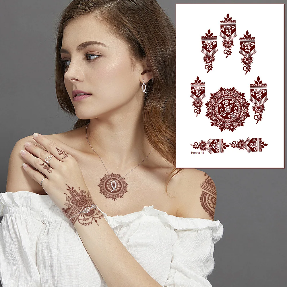 Brown lace, disposable tattoo sticker, finger back Henna, water transfer sticker, brown mandala sweet cool style