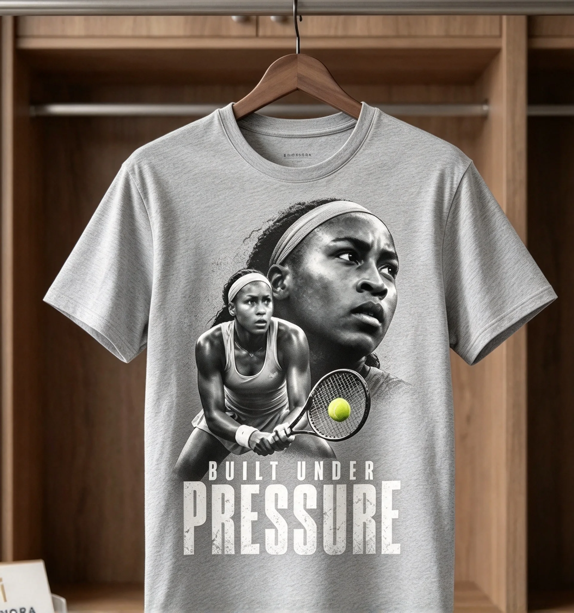 2026 new Unisex Grey Short Sleeve T Shirt Chest Vintage Tennis Athlete Double Portrait Racket Tennis Ball B T