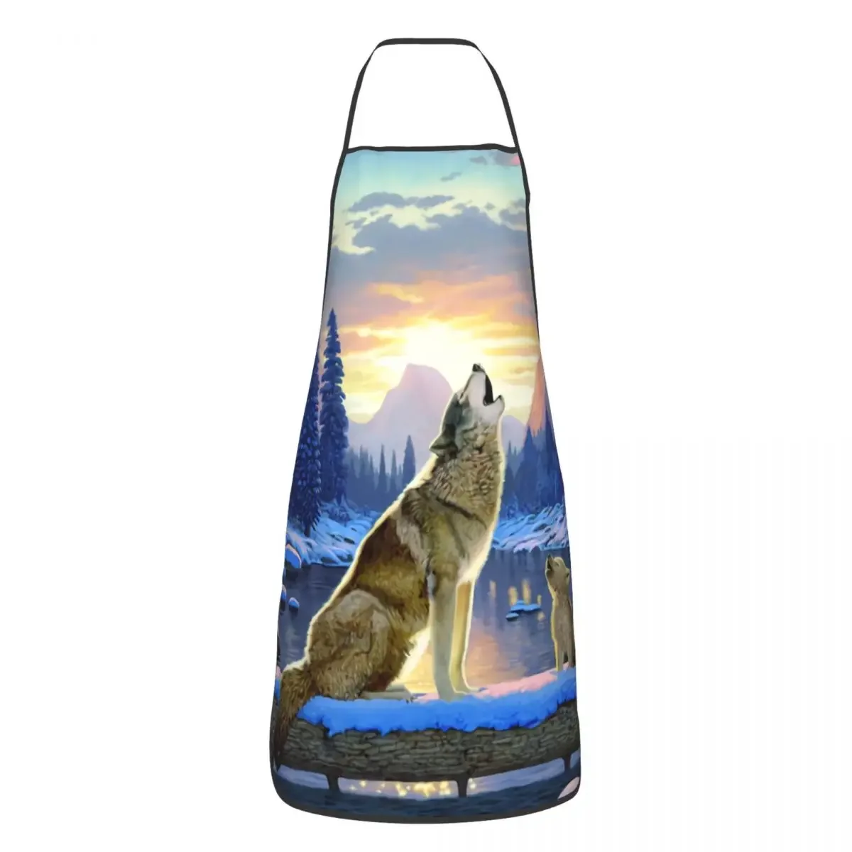 

Custom Unisex Sitting Wolf And Cub Bib Apron Adult Women Men Chef Tablier Cuisine for Kitchen Cooking Gardening