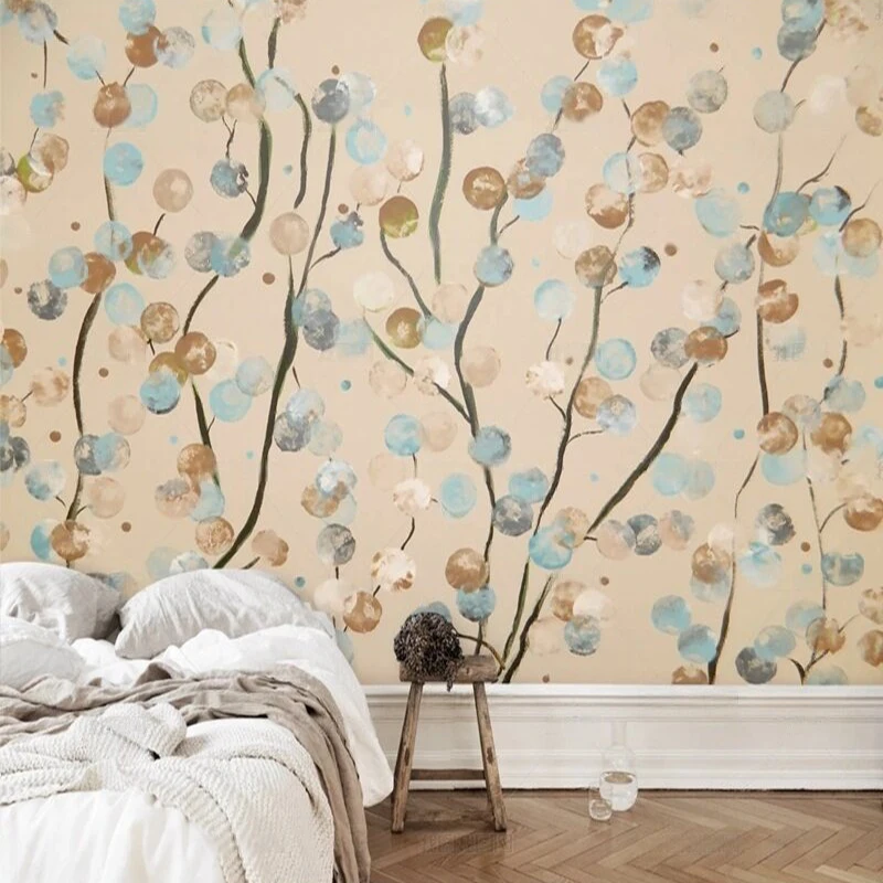 Elegant modern nostalgic simple hand-painted abstract flowers branches TV luxurious home decoration background and wall paper