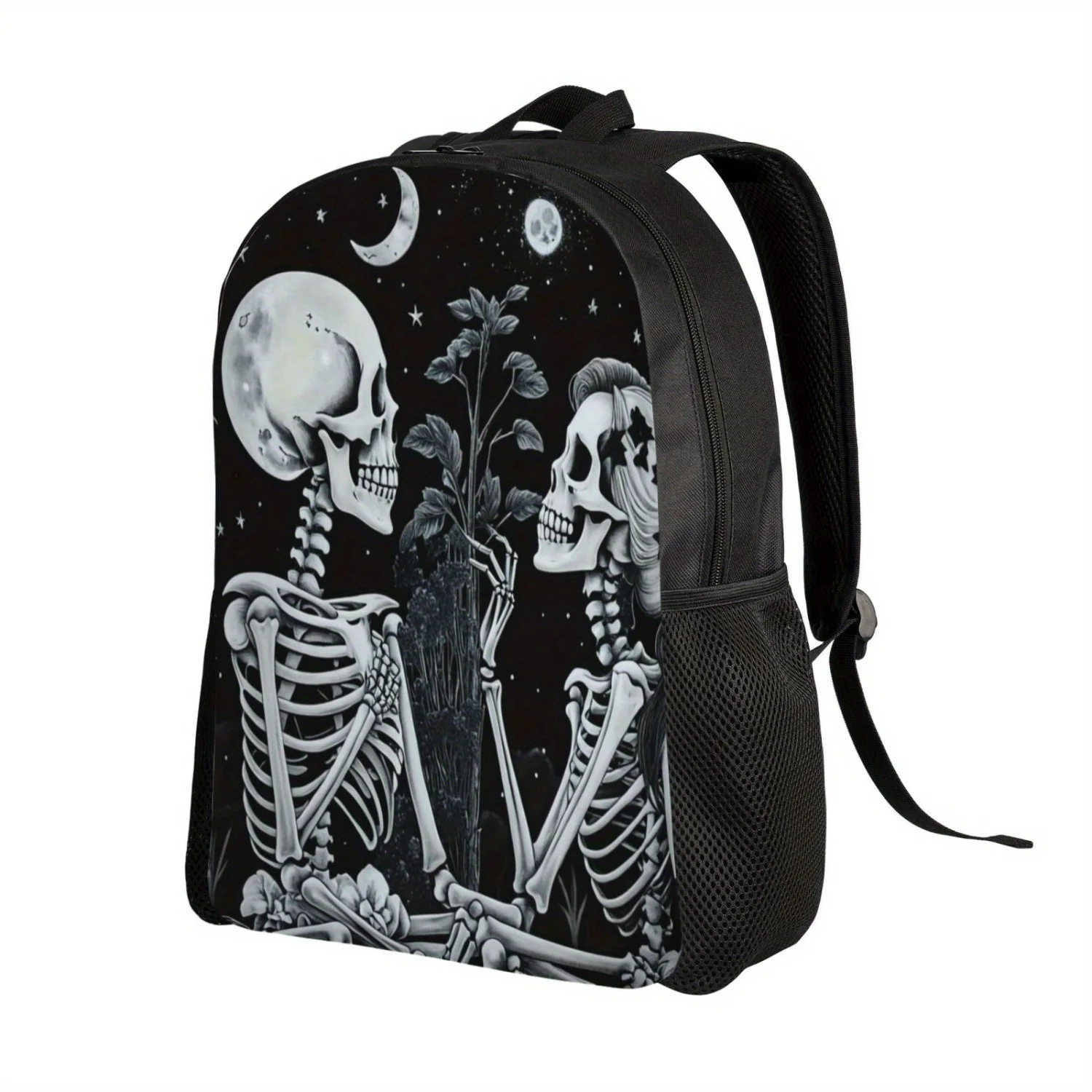 Gothic Skeleton Moon Printed Street Style Cool Backpack for Men, Casual Bag