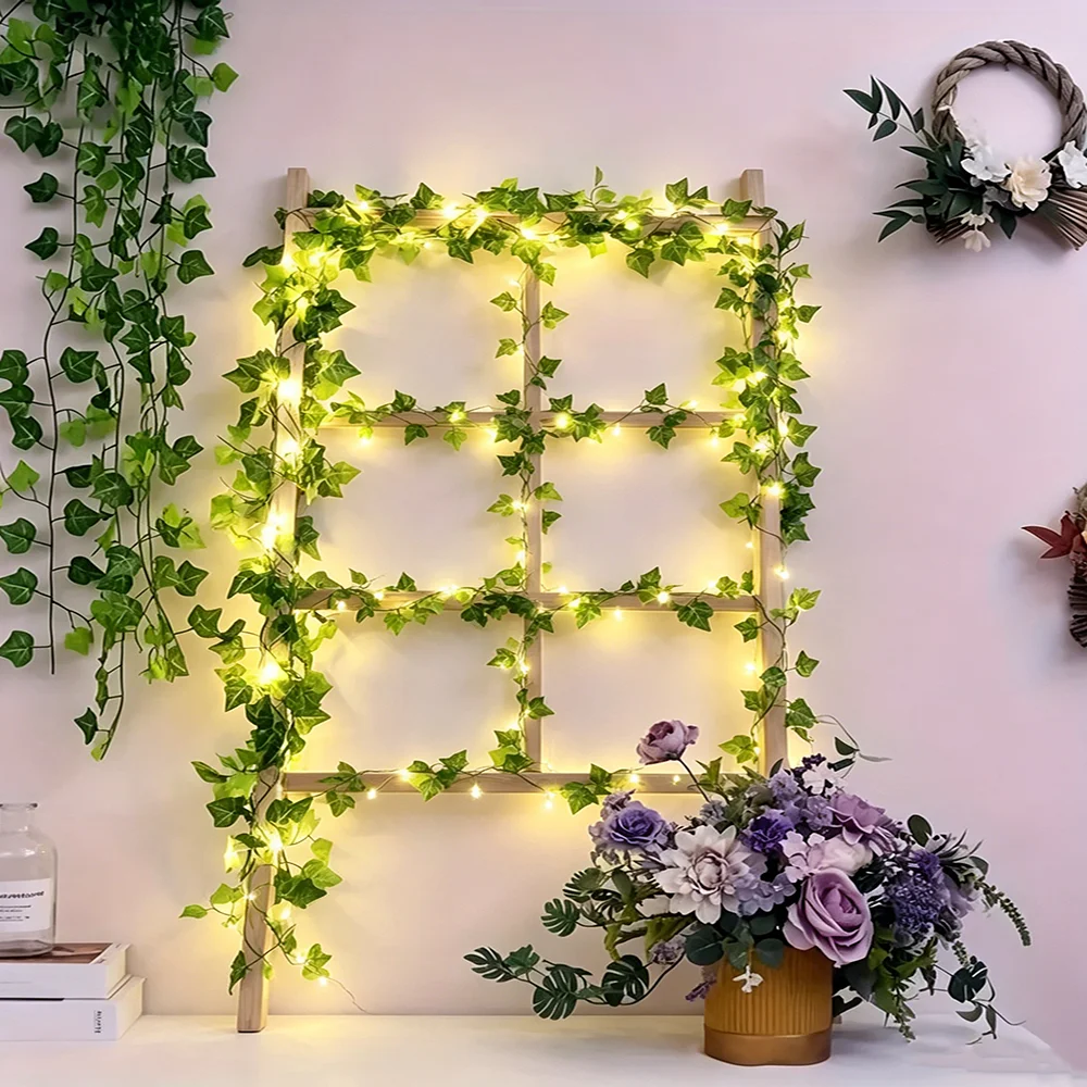 Artificial Ivy Vine Fairy String Lights Green Leaf Garland Light Battery Powered 2/5m for Bedroom Wedding Boho Party Home Decor