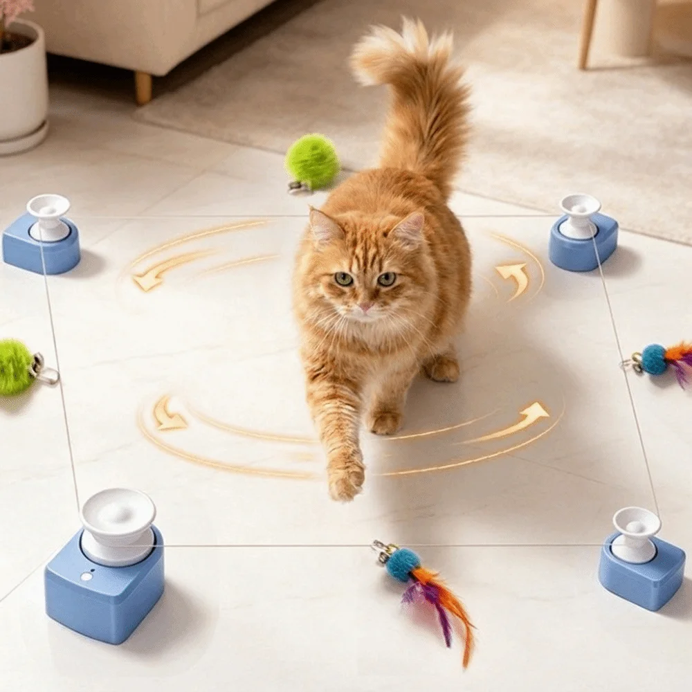 Automatic Cat Race Adjustable Speed Wireless Cat String Chasing USB Rechargeable with Suction Cup Interactive Cat Indoor Cat