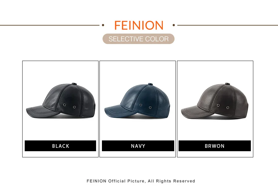 FEINION Unisex-Baseballkappe aus echtem Leder, 100 % Leder, für den Winter, strukturiert, flach, verstellbarer Rückengurt – Detail 4