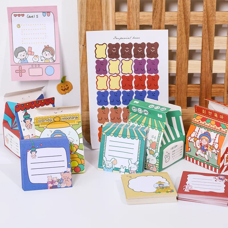Student Removable Note Paper Memo Pad Boxed Notes Cute Sweet Milk Box Notes