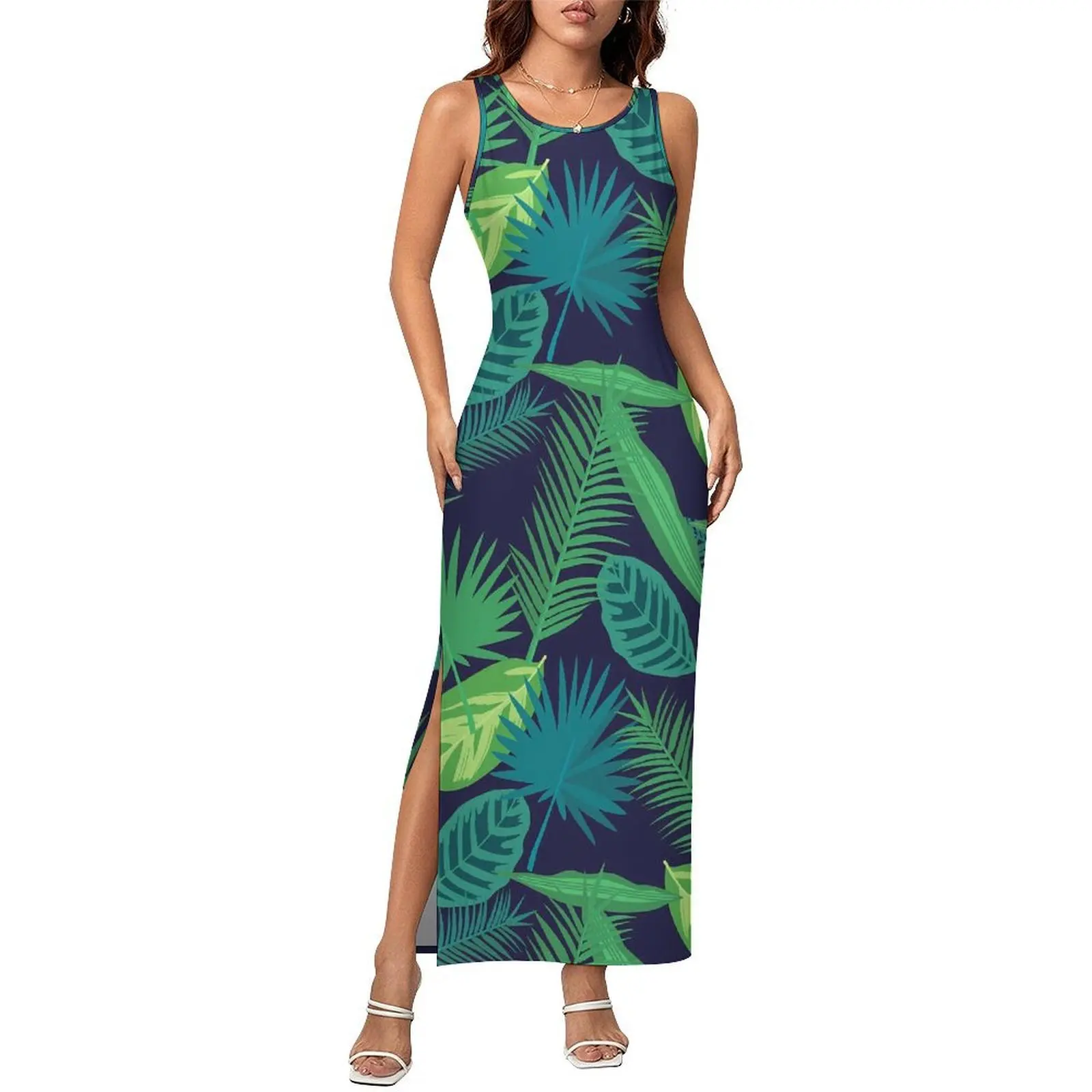 Women Plant Leaf Print Dress Tropical Palm Street Style Bodycon Dress Holiday Club Party Maxi Dresses Pattern Oversized Vestidos