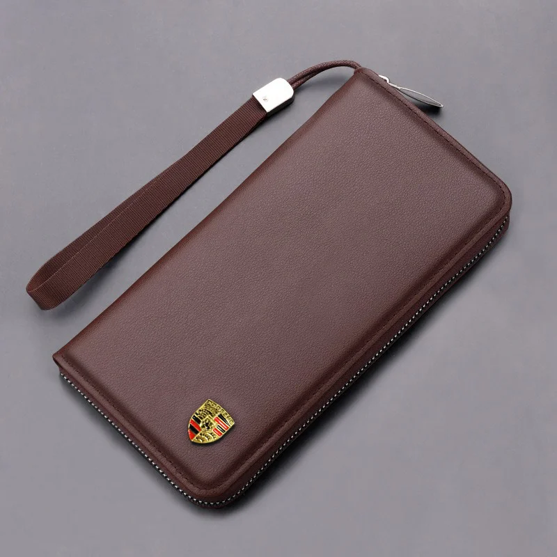 Leather Car Logo Wallet Driver Licence Storage Purse Accessory For Porsche Panamera Carrera Macan Boxster Cayman Cayenne 911 718