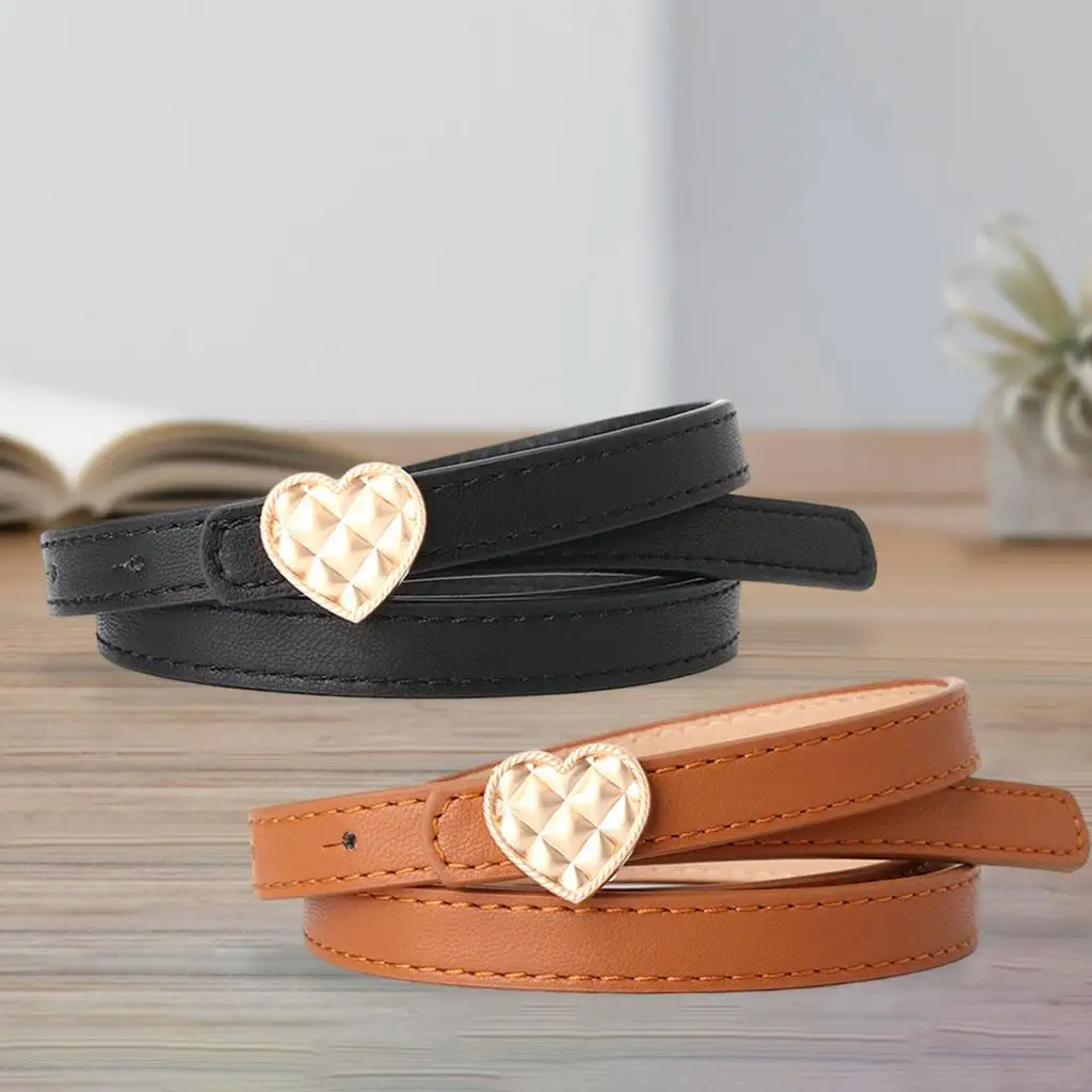 Elastic Women's Waist Belt with Heart Buckle PU Leather Strap Soft Thin Fashion