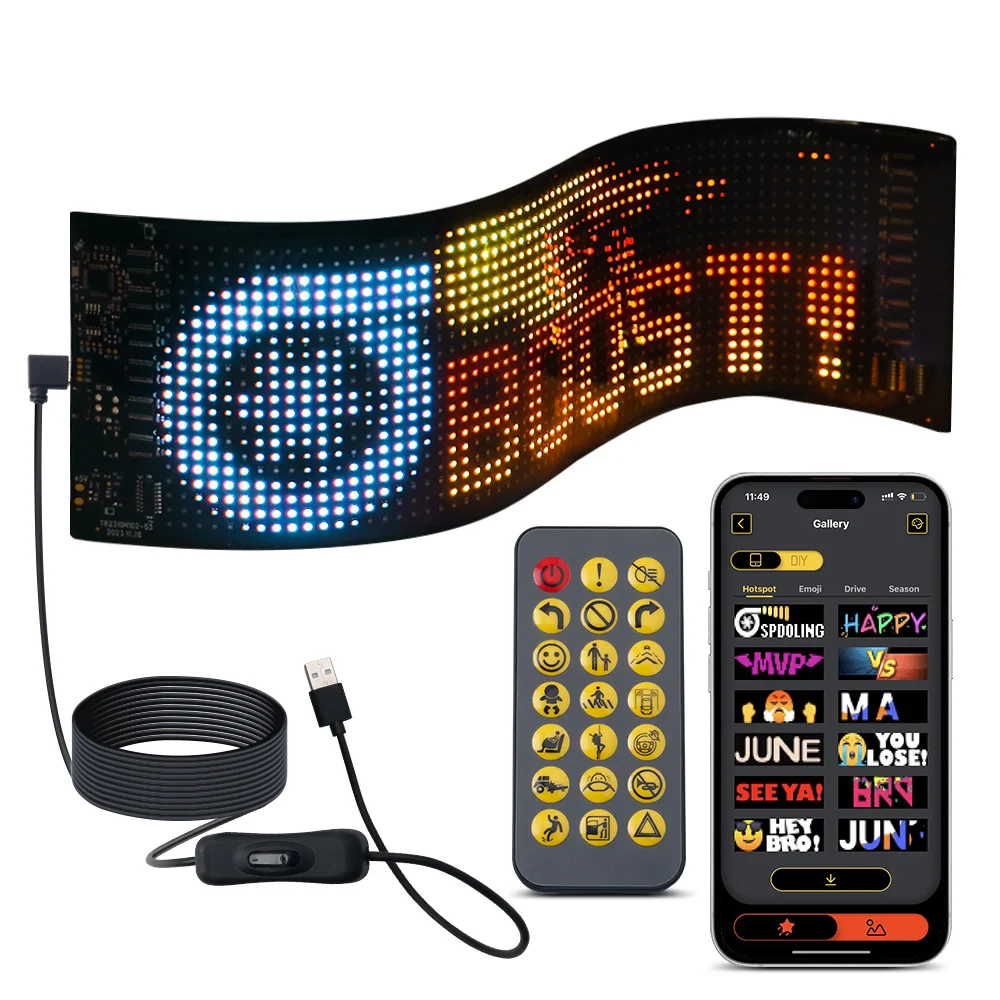 LED Matrix Pixel Panel Scrolling Bright Advertising RGB Signs Flexible USB 5V LED Car Window Rolling Text Bluetooth App Control