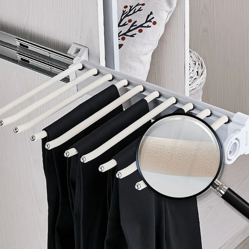 Wardrobe Clothing Holders Trousers Racks Telescopic Pants Shelves Push-pull Damping Dress Organizer Cabinet Clothes Storage Rack