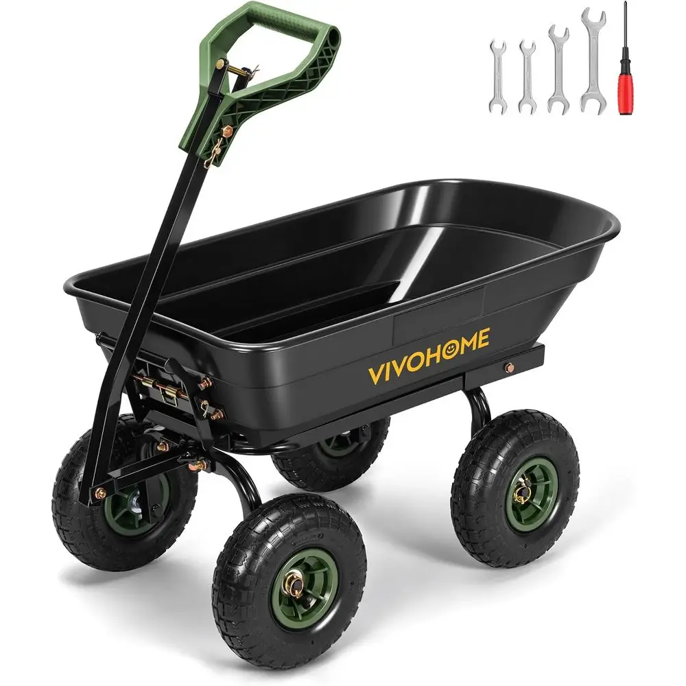 10 All-Terrain Wheelbarrow Dump Cart - 660lbs Capacity, 2-in-1 Handle, Attachable to ATV/Tractor