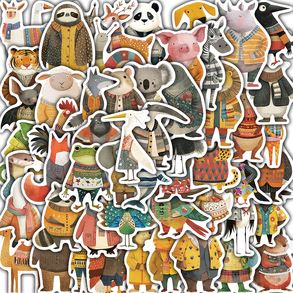 55PCS Funny Clothing Animals Print Sticker Notebook Graffiti Waterproof Cool Phone Guitar Suitcase Bicycle Laptop Sticker