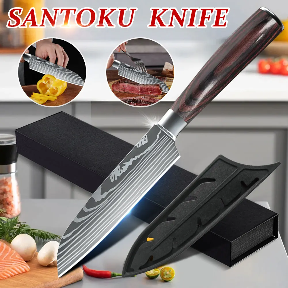 

5inch Santoku Knife 7Cr17 Stainless Steel Meat Cleaver Japanese Professional Chef Knife for Cutting Fruit Vegetables Meat