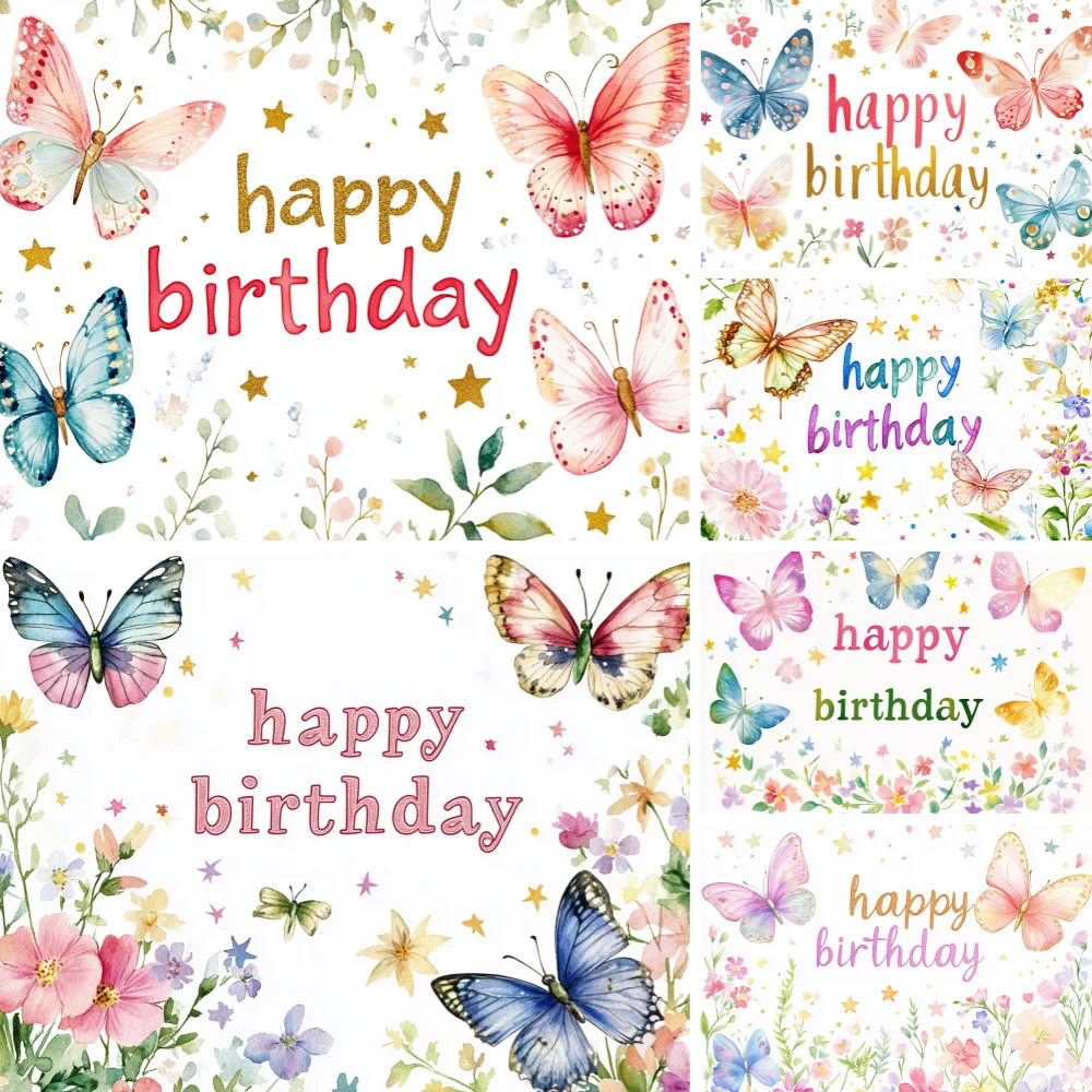 

Dreamy Butterfly Theme Photography Girl Birthday Party Background Decoration Banner Photo Backdrop Baby Shower Decor Supplies