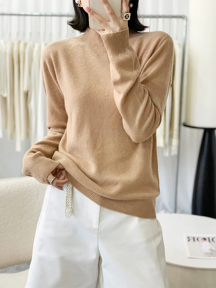 Light Luxury Autumn Winter Woman Sweater Elegant Ladies 100% Merino Wool Knitted Neck Pullover Softer Long Sleeve Clothing Tops