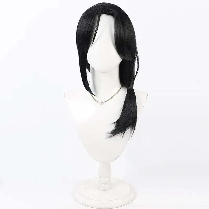 Virtual YouTuber Shellin Burgundy Cosplay Wig 70cm Black Ponytail Heat Resistant Synthetic Hair