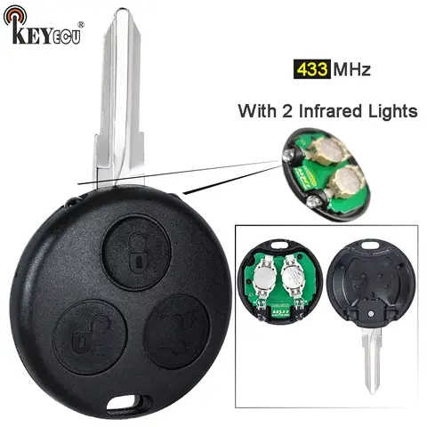 KEYECU 2개의 적외선 조명 433Mhz 원격 키 및 쉘 AEC 칩 포함, 메르세데스 벤츠 스마트 포투 포포 로드스터 시티 패션용