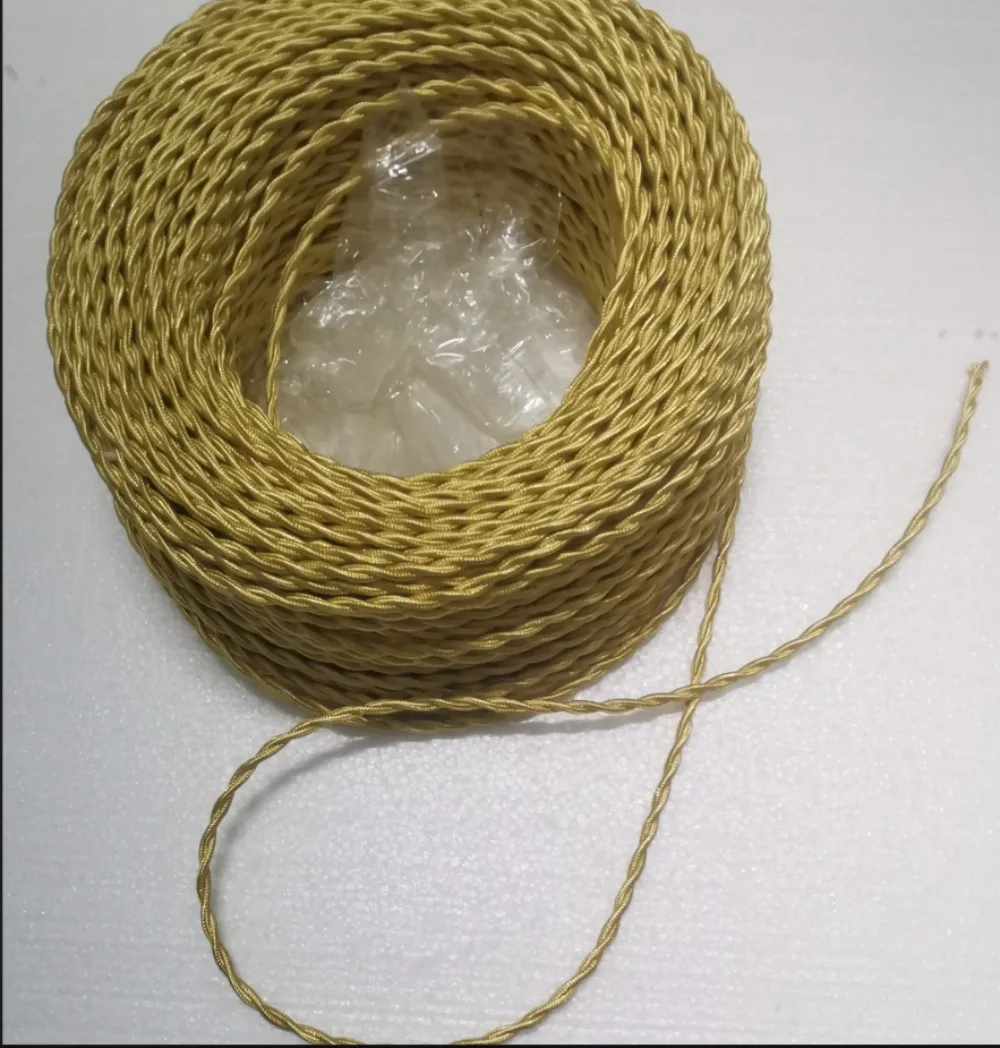 2 Core 0.75mm*2 Electrical Wire Vintage 5m 10m 20m 50m Twisted Fabric Cable Woven Cord Textile Cable Pendant Lamp Cord Copper