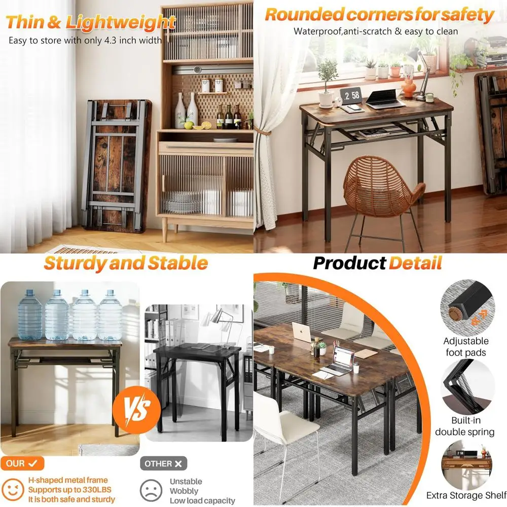 

Длинный коричневый портативный офисный стол 39,4 фута, не требует сборки, раздвижной стол для домашнего офиса, подходит для проведения конференций