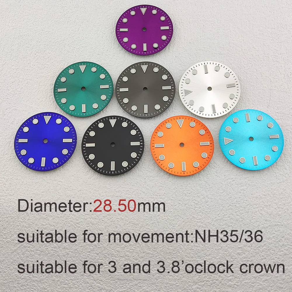 28.5mm dial black coffee orange turquoise white purple light blue deep blue NH35 Luminous dial suitable for NH35/36 movement