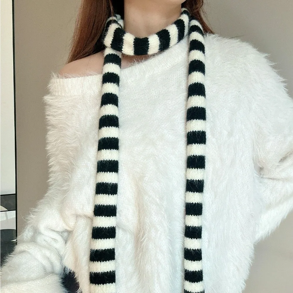 Harajuku Striped Scarf Y2K Style Korean Long Narrow Scarves Neckerchief Collocation Clothing Accessories Knitted Shawl Winter