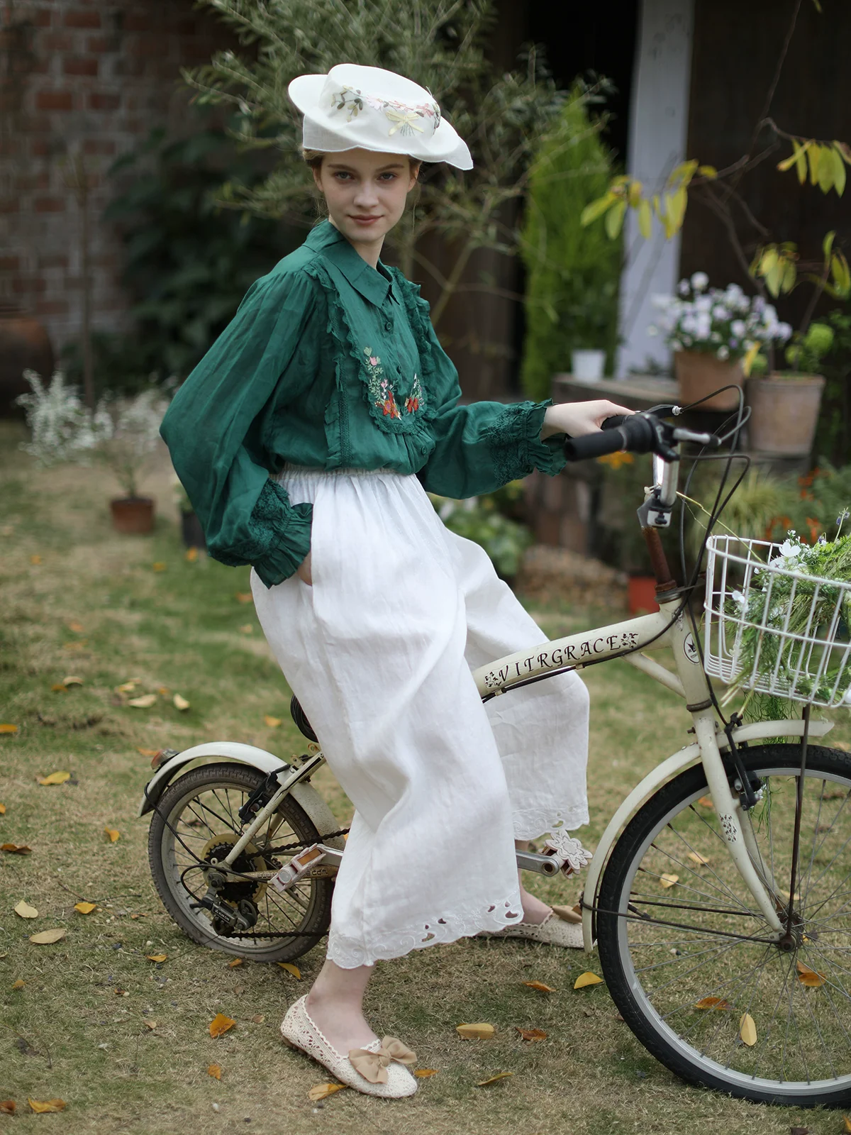 

Spring Autumn Original Design Women Simple White, Versatile Loose Ramie, Forest Style Pants