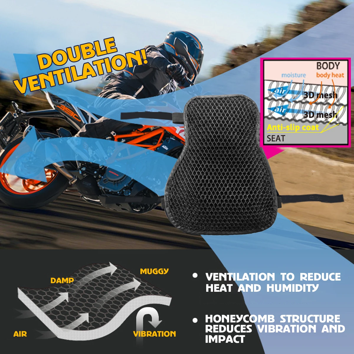 Motorcycle Seat Cushion Non-slip 3D Breathable Mesh Structure Soft and Comfortable Sun Protection Motorcycle Accessories