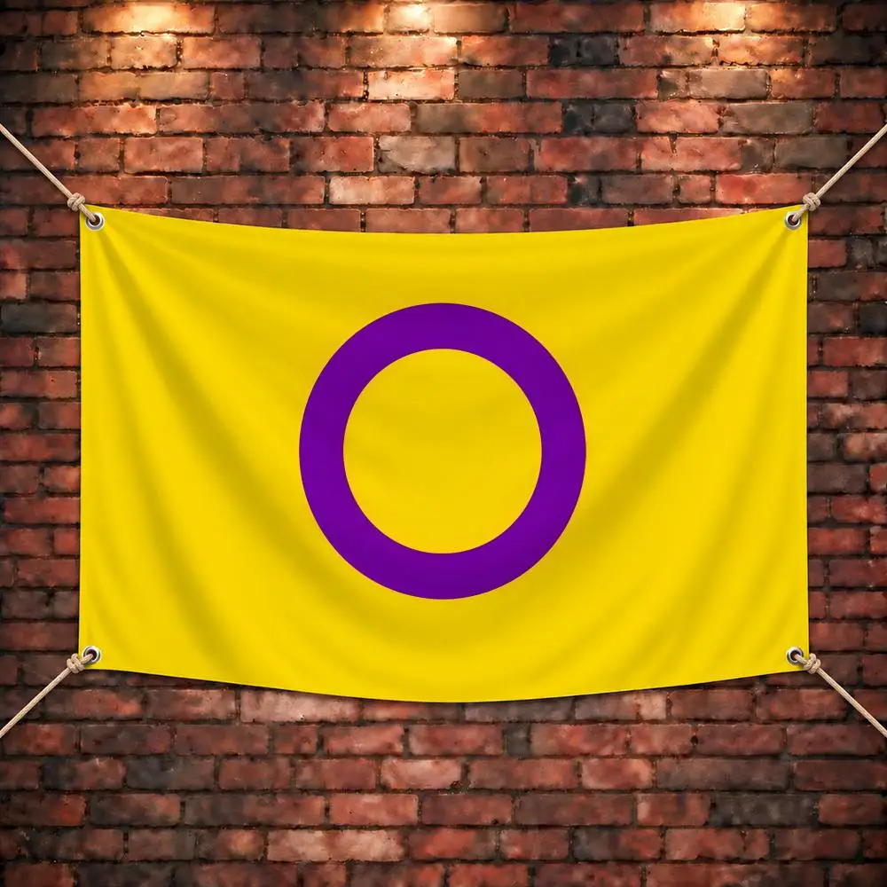 Clear Striking Design I-Intersex Pride Flags Four Rings Bright Hanging Yard Decor Indoor Outdoor Assembly