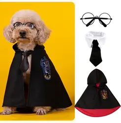 Dog Costume Pet Cat Cosplay Cloak College Pet Clothes Small Magic Cloak Spring and Autumn Clothes Glasses Necktie Dog Pet Shawl