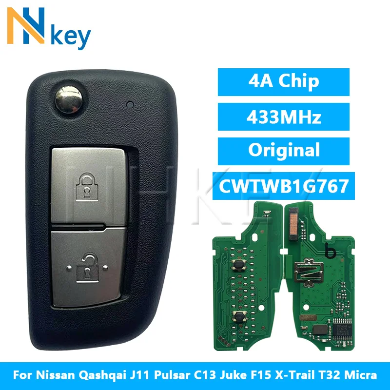 

NHKEY Flip Remote Key TWB1G767 433MHz PCF7961M 4A For Nissan Qashqai (J11E/J11R) Micra (K14FR) Pulsar (C13M) X-Trail (T32)