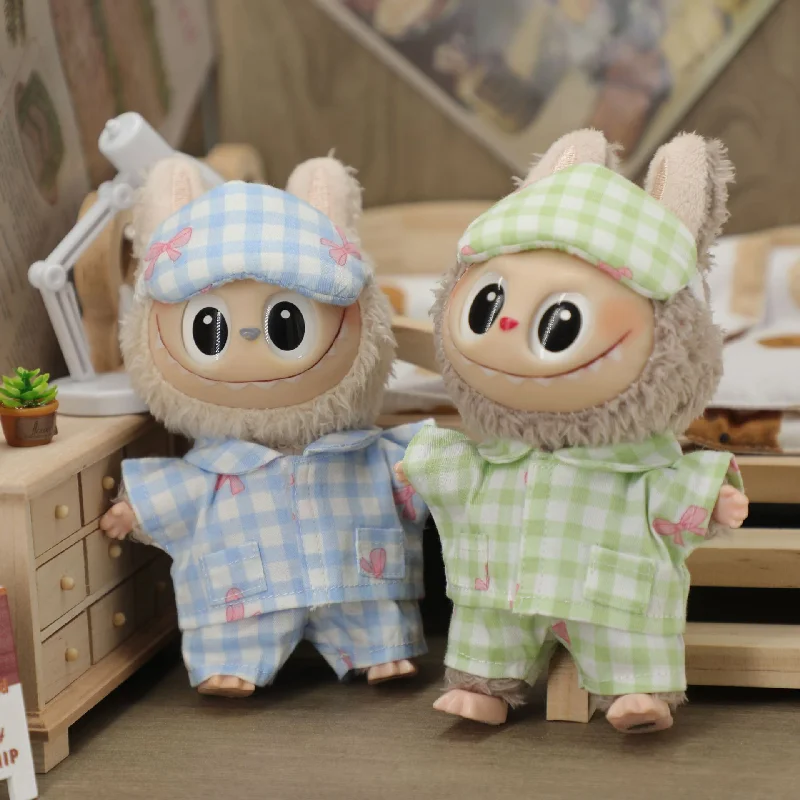 

Для/ткани Labubu 17 см, одежда Labubu, пижамный костюм, кулон для кукол, милая клетчатая маска для глаз, одежда для кукол, сменная одежда