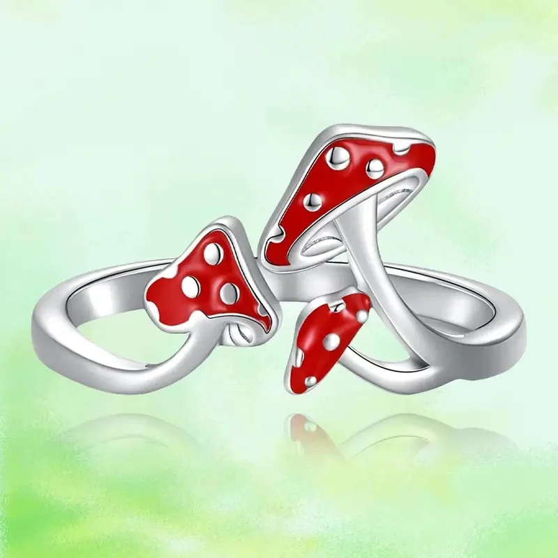 Cute Red Mushroom Design Open Adjustable Ring, Birthday Christmas Gift Anniversary Party Gifts, Jewelry, Niche Style Hot List,