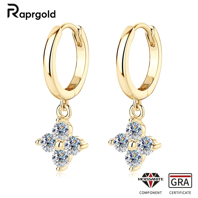 

Сертифицированные круглые серьги-кольца RAPRGOLD GRA с цветами муассанита для женщин, изысканные серьги из стерлингового серебра S925, ювелирные изделия, подарки