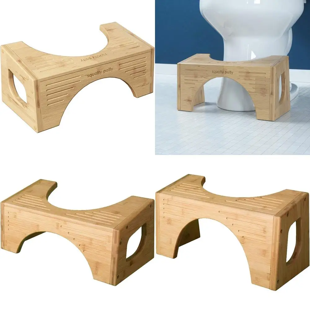 

Бамбуковый табурет для унитаза — регулируемый по высоте 7–9, коричневый, повышает комфорт в ванной комнате и осанку