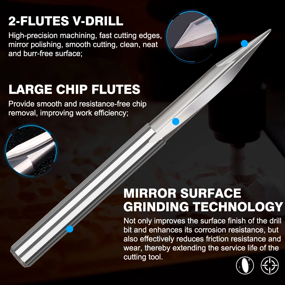 Hampton 2 Flutes V Shape Engraving Bits For Hardwood Tools 3.175mm Shank Carbide Straight V Cutting Milling Set