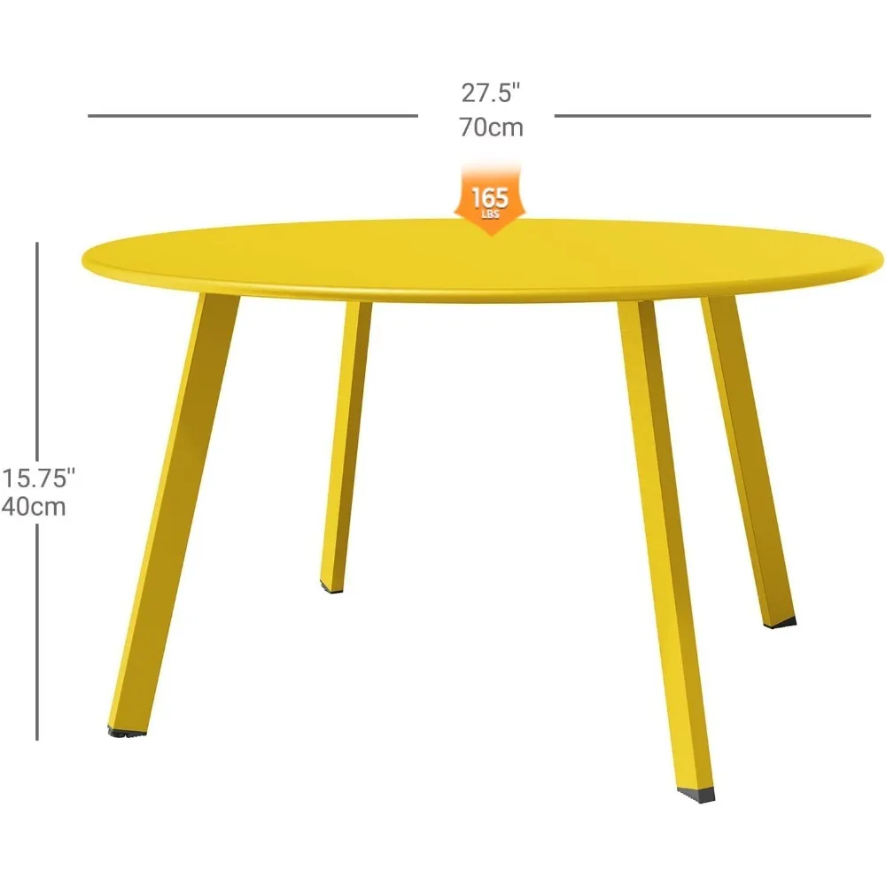 Grand Patio Round Steel Patio Coffee Table, Weather Resistant Outdoor Large Side Table, Yellow
