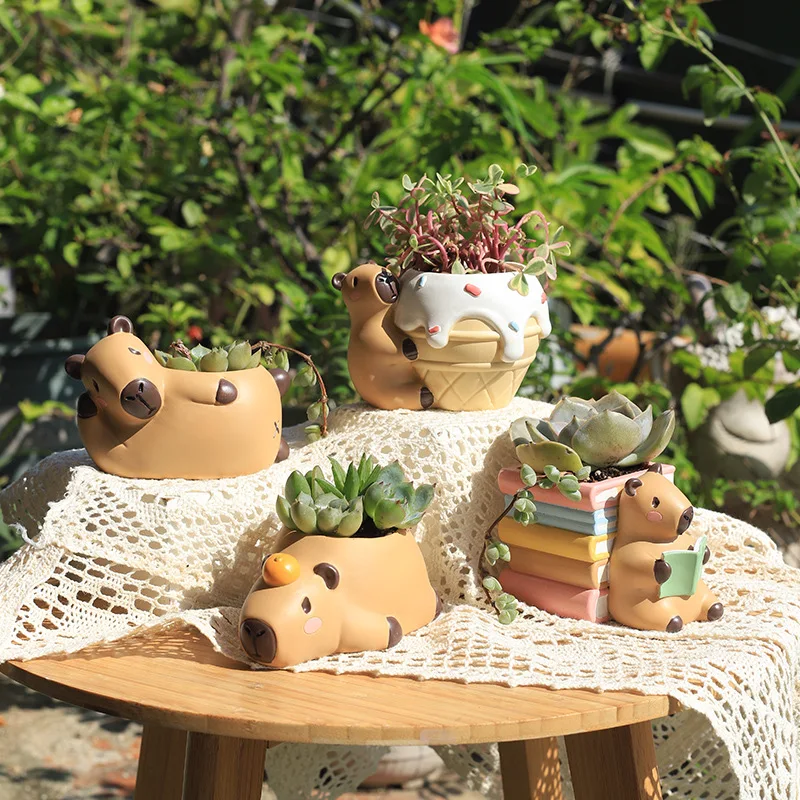 Cute Capybara Resin Flower Pot Creative Succulent Planter Desktop Decor Gardening Landscape