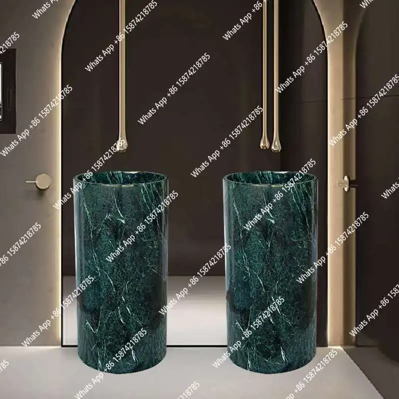

J Natural Marble Pedestal Sink, Modern Freestanding Basin For Hotel Balcony, High Hardness & Heat Resistant, Customizable