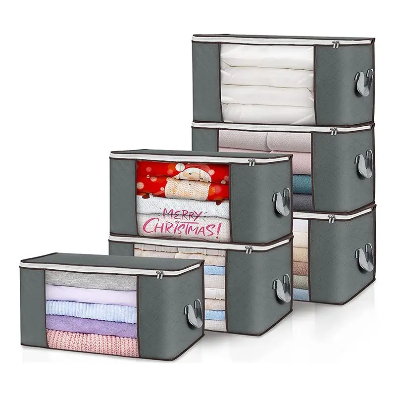 

A98E-80L Storage Bags, 6 Pack Clothes Storage Bins Foldable Closet Organizer Storage Containers With Durable Handles