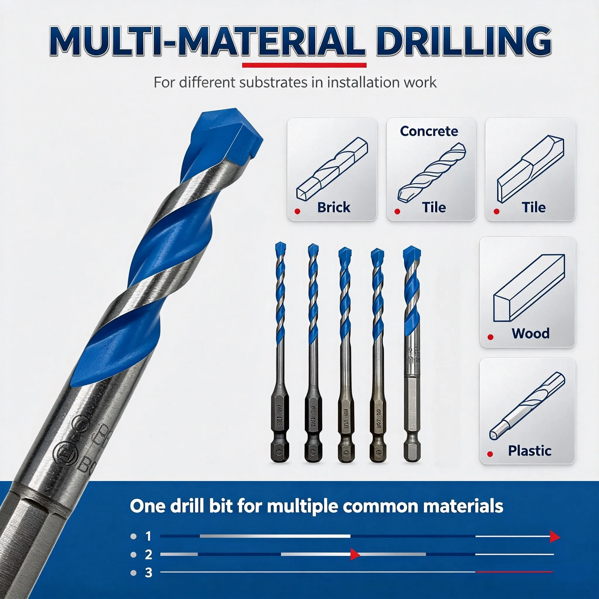 BOSCH 2608902289 EXPERT HEX-9 Multi Construcion Drill Bit Set Hexagon Shank High Precision Drilling Widely Used Tool Attachments