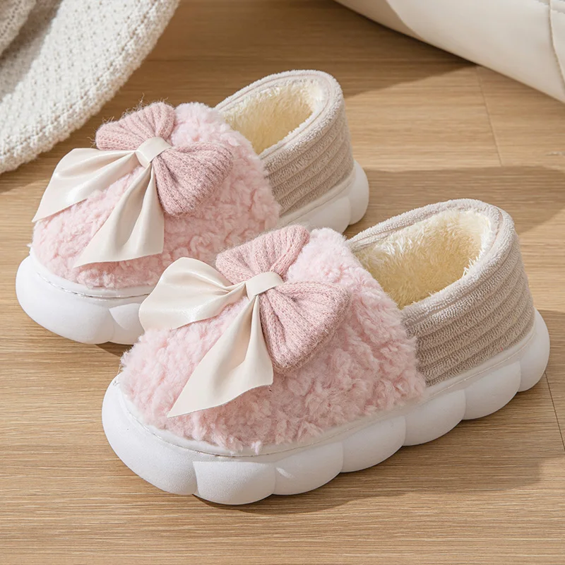 Bow cotton slippers new cotton shoes for women home autumn winter indoor warm moon cotton mop support winter