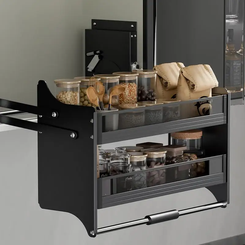 Kitchen Lifting System Cabinet Pull Down Shelf Multifunctional Lifting Rack 2-Tier Storage Shelf