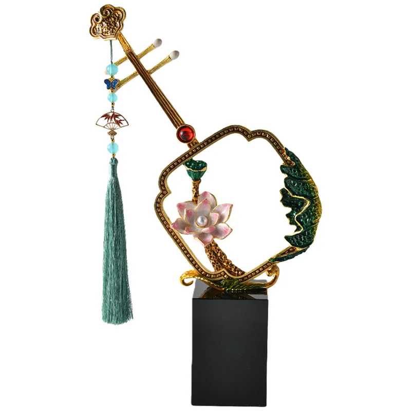 Lucky Entrance Decorative Enamel Color Pipa Ornament Light Luxury Lotus Leaf Lotus Company Opening Gift Moving to a New Home