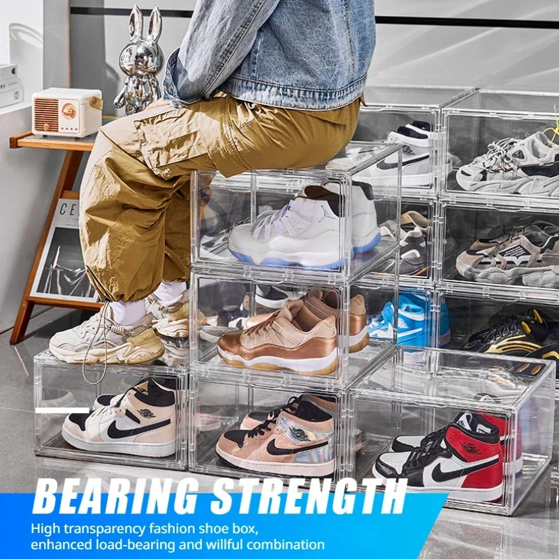 Acrylic thickened shoe box, storage box, drawer style organizing box, foldable, magnetic suction, shoes storage