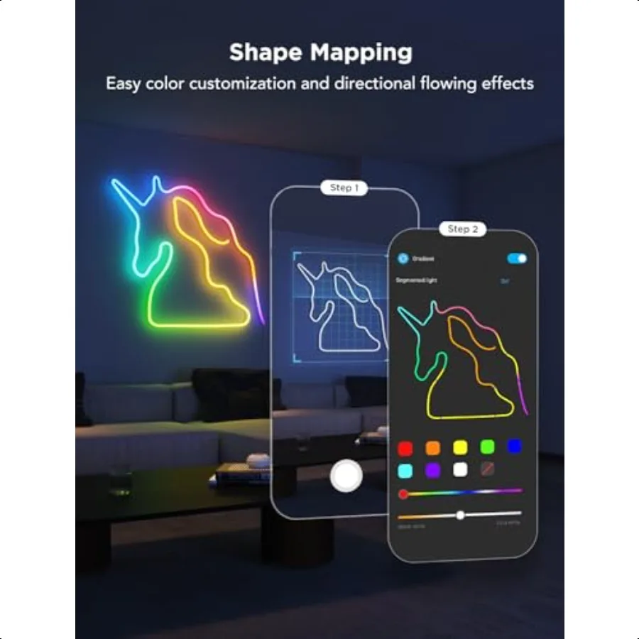 RGBIC-Neonlichter, LED-Smart-Neon-Lichtschlauch, 2, funktioniert mit Matter Alexa, Google Assistant, individuelle DIY-Neonstreifenlichter für Schlafzimmer