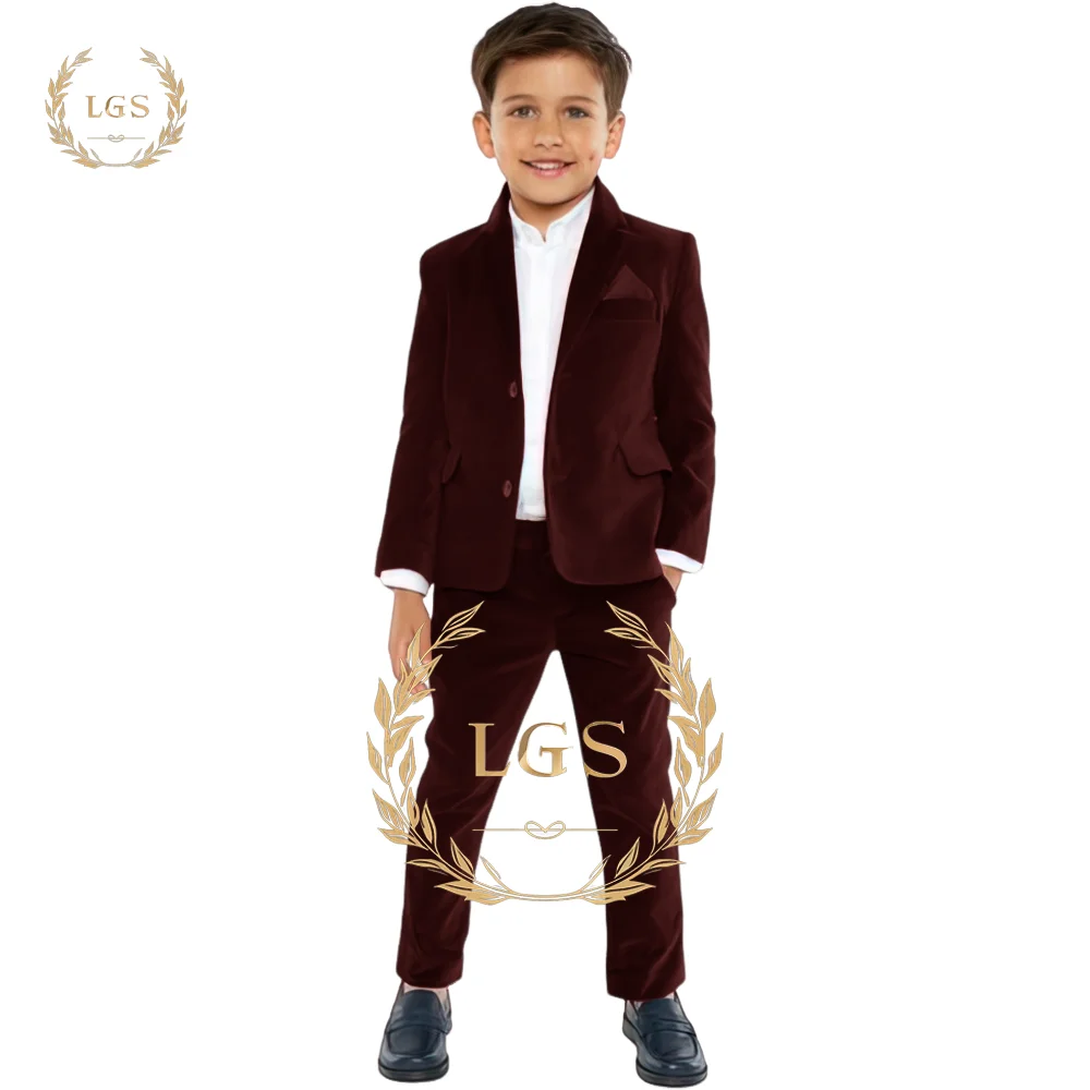 

Burgundy Boys Children's Velvet 2 Piece Suit Set - Jacket Pants 2 Piece Set 2-16 Custom Size Clothes Children's Blazer