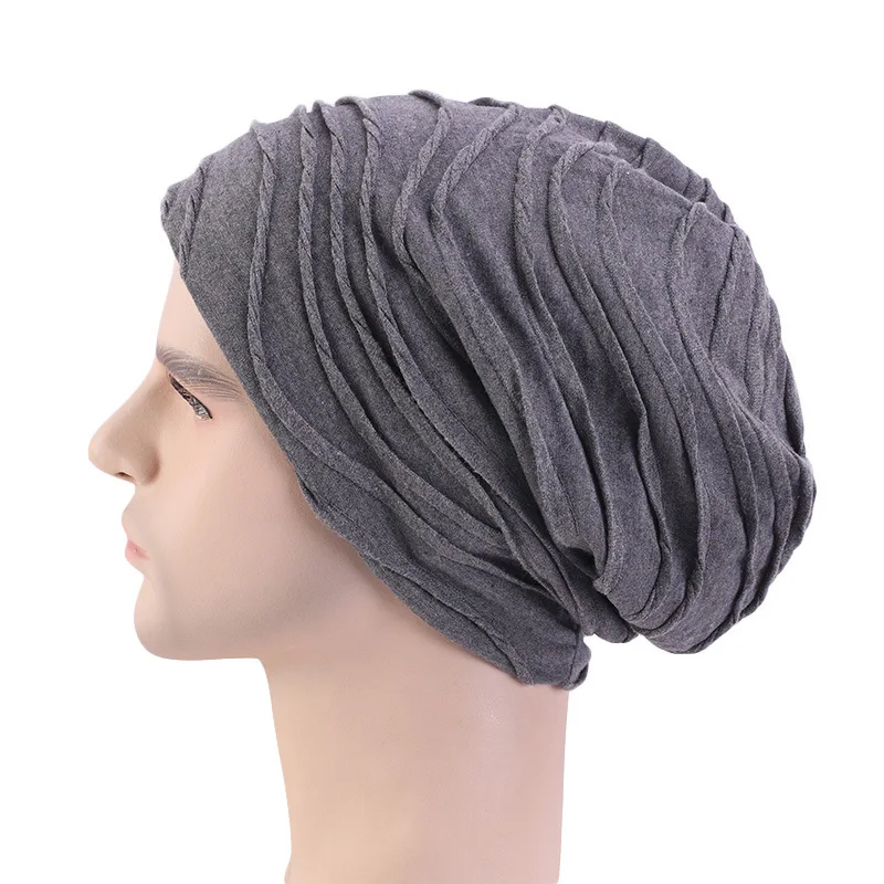 Men Women Elastic Turban Muslim Cotton Hijab Bonnet Sleep Night Cap Baggy Chemo Pullover Hat Ladies Scarf Headwrap Baggy Beanies