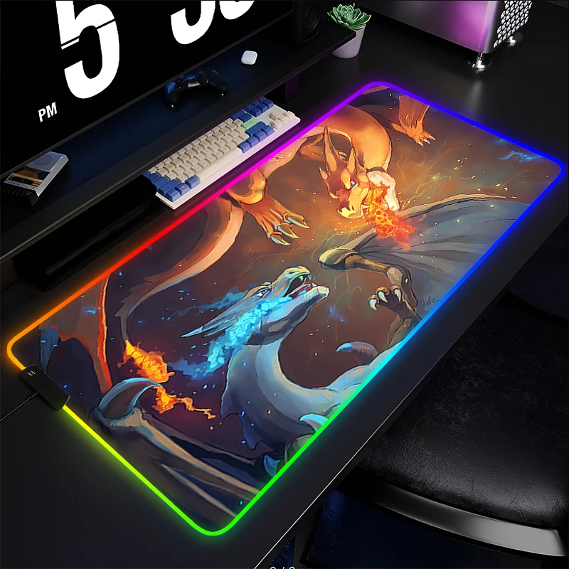 

LED Mouse Pad Gamer Large pc Tablet Varmilo Keyboard Carpet Backlight Gaming Notbook P-Pokemon Charizard Exquisite RGB Mousepad