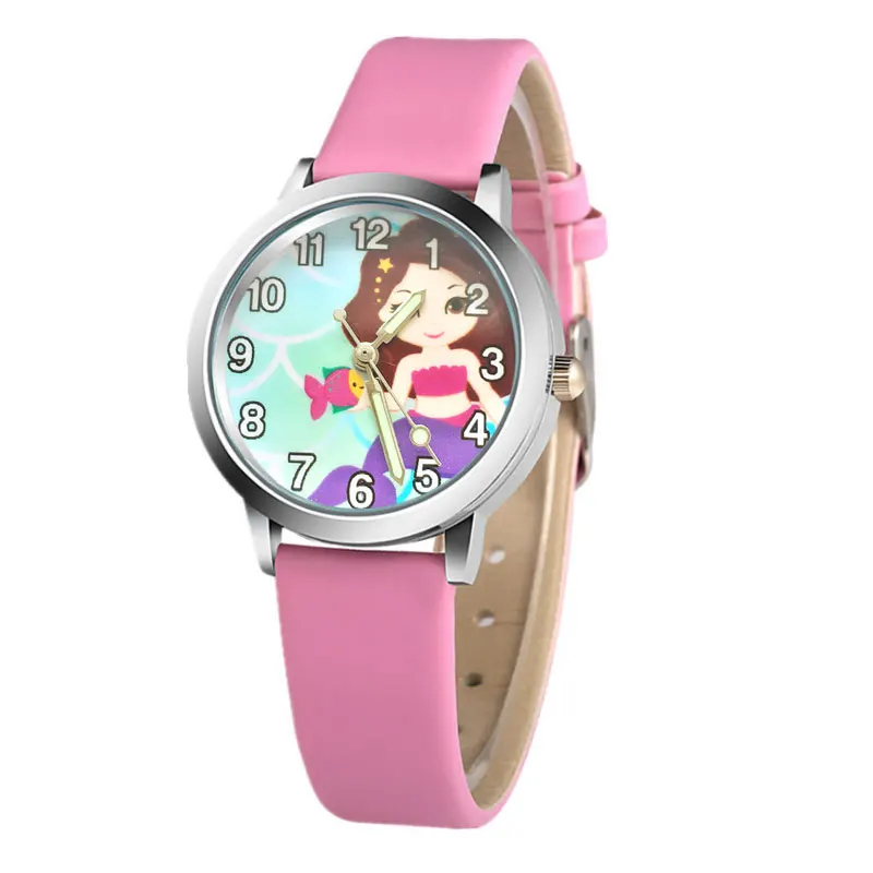 New Mermaid Cartoon Children's Watch Fashion  Girls Kids Student Cute Wrist Watches Hour Gift Relojes Boy Leather Clock