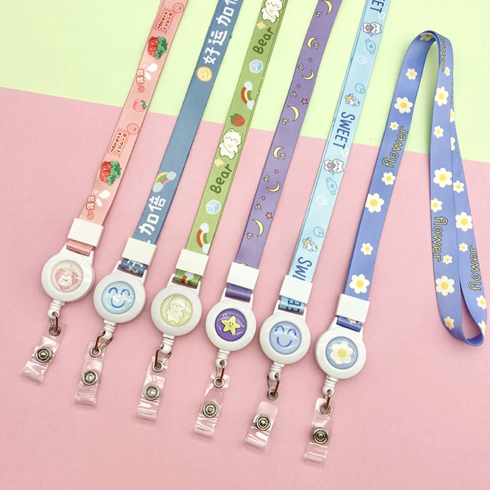 Adjustable Industrial Card Holder Badge Hanging Cartoon Retractable Buckle Lanyard Hanging Rope Student Card Holder Long Rope